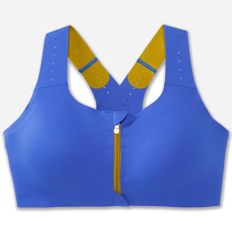 Brooks Dare Zip 2.0 Women's Sports Running Bra UK Outlet - Bluetiful/Golden Hour (OTRDU9514)